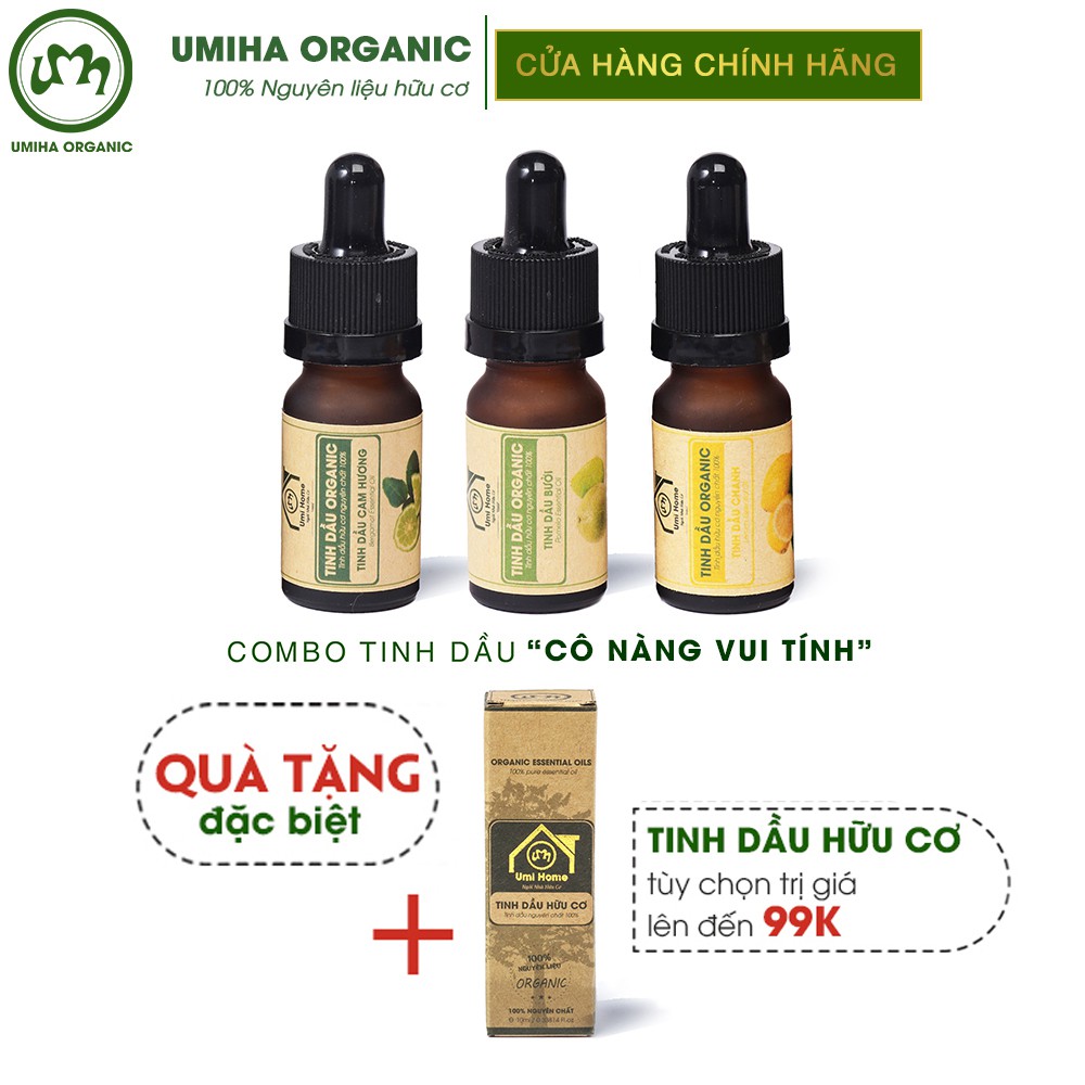 Combo 3 lọ Tinh Dầu UMIHA gồm - Bưởi, Chanh, Cam Hương (10mlx3) - Hữu cơ nguyên chất