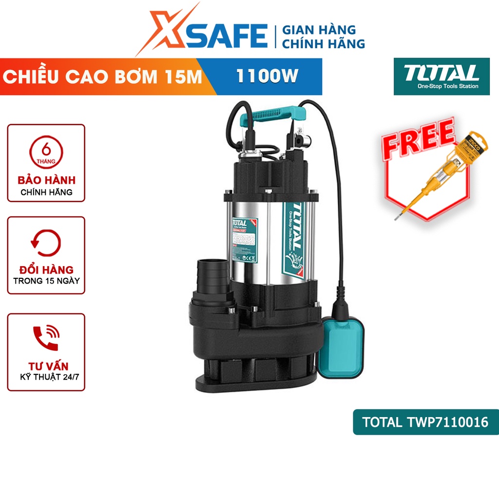 Máy bơm chìm chất thải TOTAL TWP7110016 Máy bơm nước thải 1100W Dùng trong hệ thống xử lý nước thải, hệ thống thoát nước