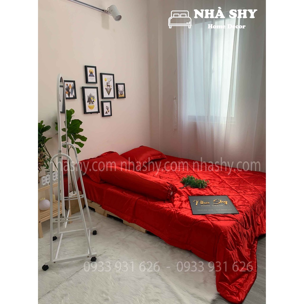 TRỌN BỘ DRAP GIƯỜNG PHI LỤA BÓNG CAO CẤP - MÀU ĐỎ TƯƠI - MÃ 12
