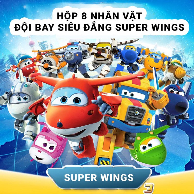 Hộp 8 và 9 nhân vật đội bay siêu đẳng Super wings biến hình thành máy bay và robot ( mẫu mới 2020)