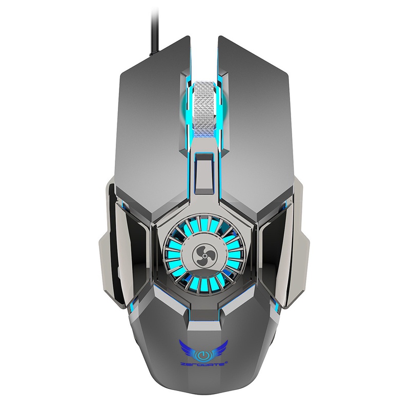 ZERODATE G22 Wired Mouse, 6400DPI Computer Gaming Mouse Macro Programming RGB Illuminated Gaming Mouse with Built-in Fan Gray