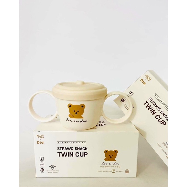 Cốc tay cầm hút và ăn snack Dottodot cho bé Made in Korea (straw &amp; snack Twin cup)