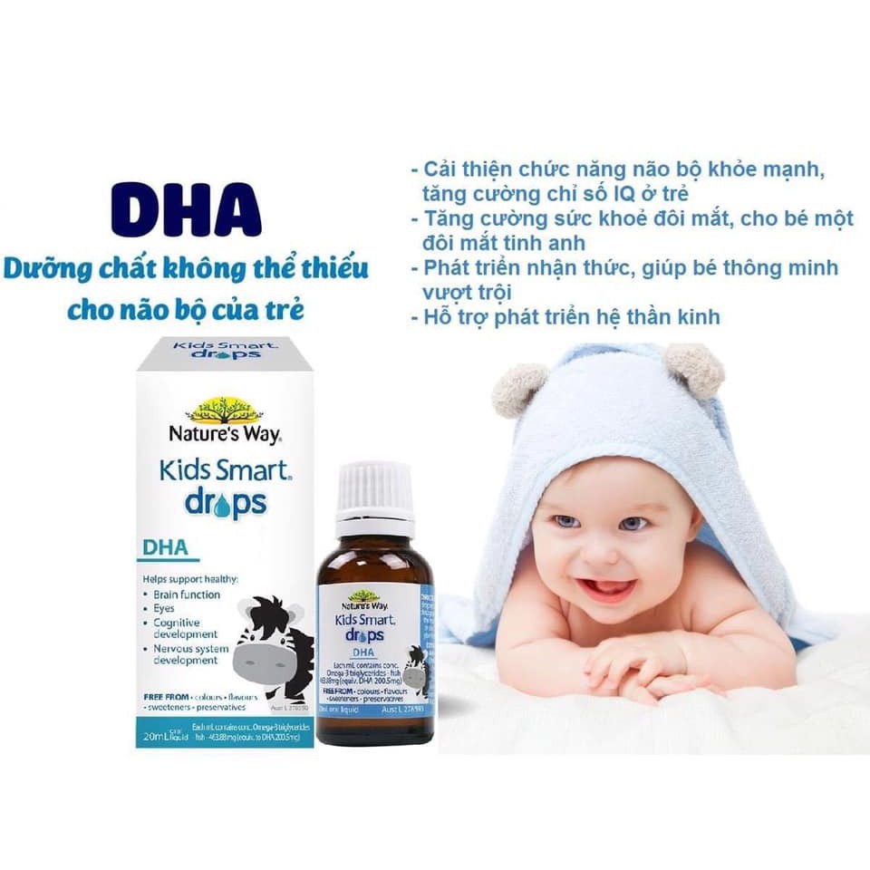 [Tem đỏ CHEMIST] DHA Nature’s Way Kids Smart dạng giọt Drops 20ml cho bé từ 4 tuần tuổi - Xuất xứ Úc