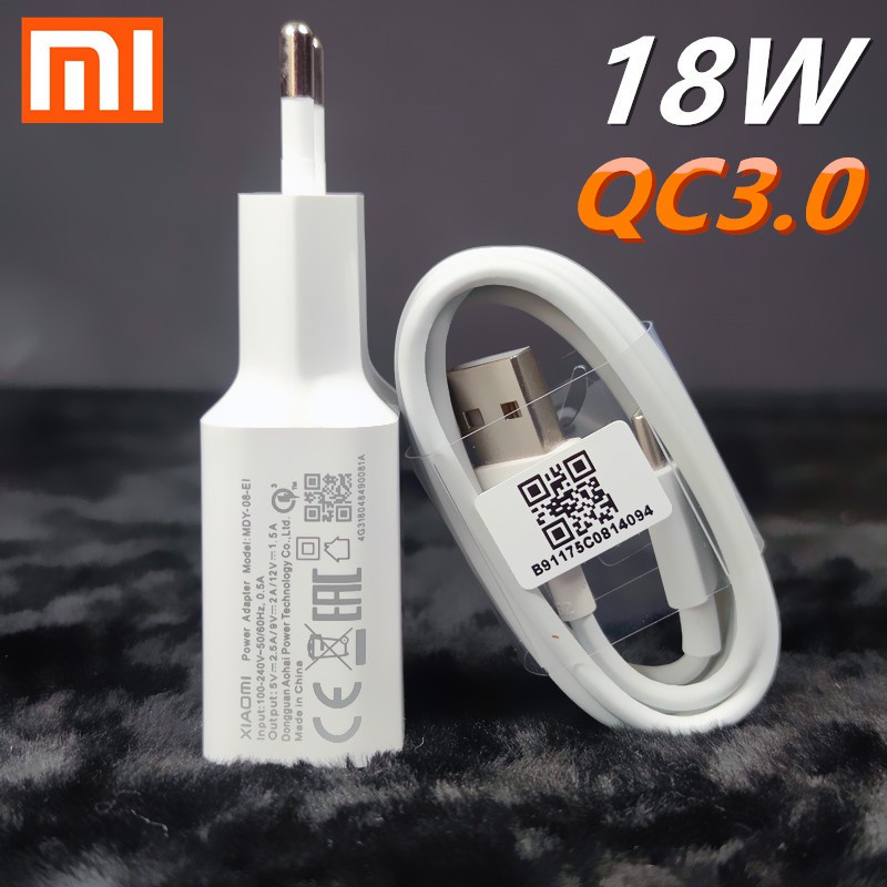 Củ Sạc Nhanh QC3.0 18W Type C Cho Xiaomi Mi 9 SE Mi 8 10 F2 X3 Redmi Note 7 8 9