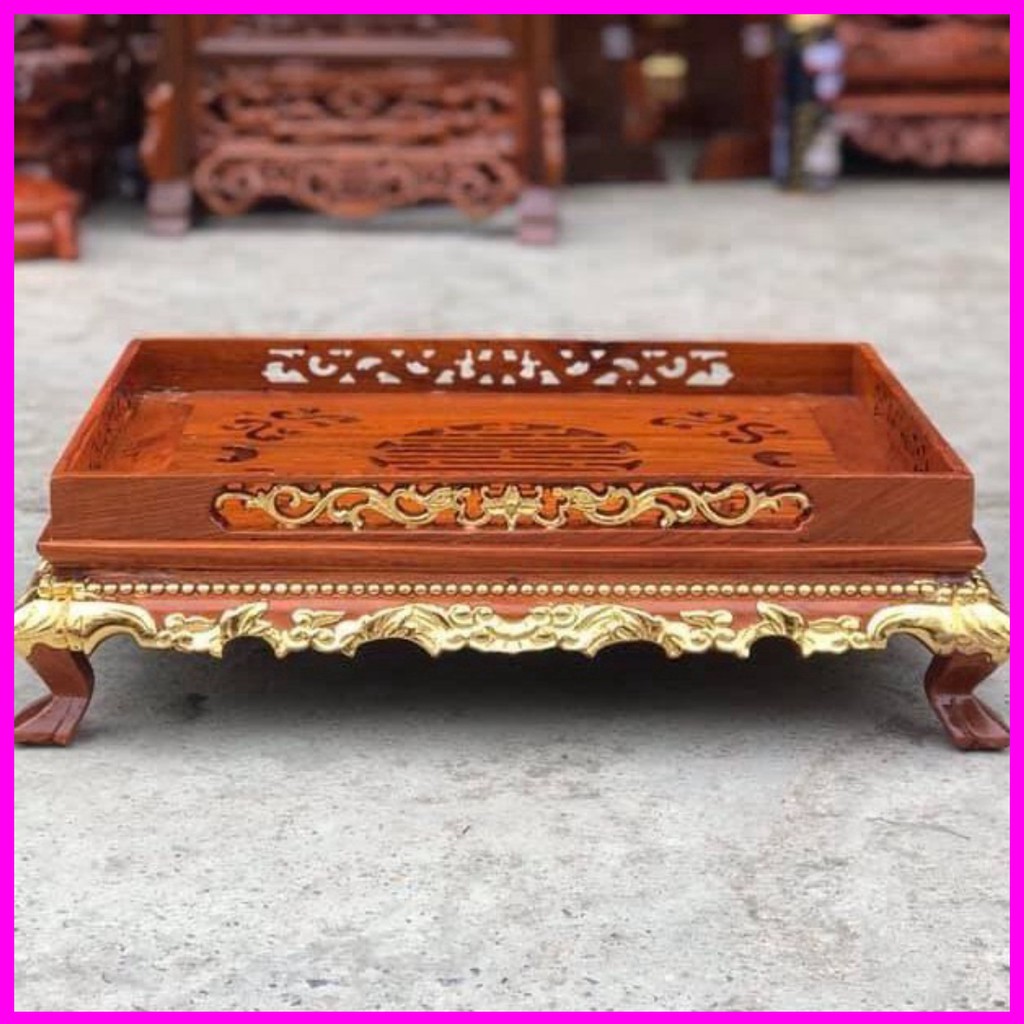 Khay Trà Chân Qùy Bằng Gỗ hương thếp vàng - cao cấp sang trọng