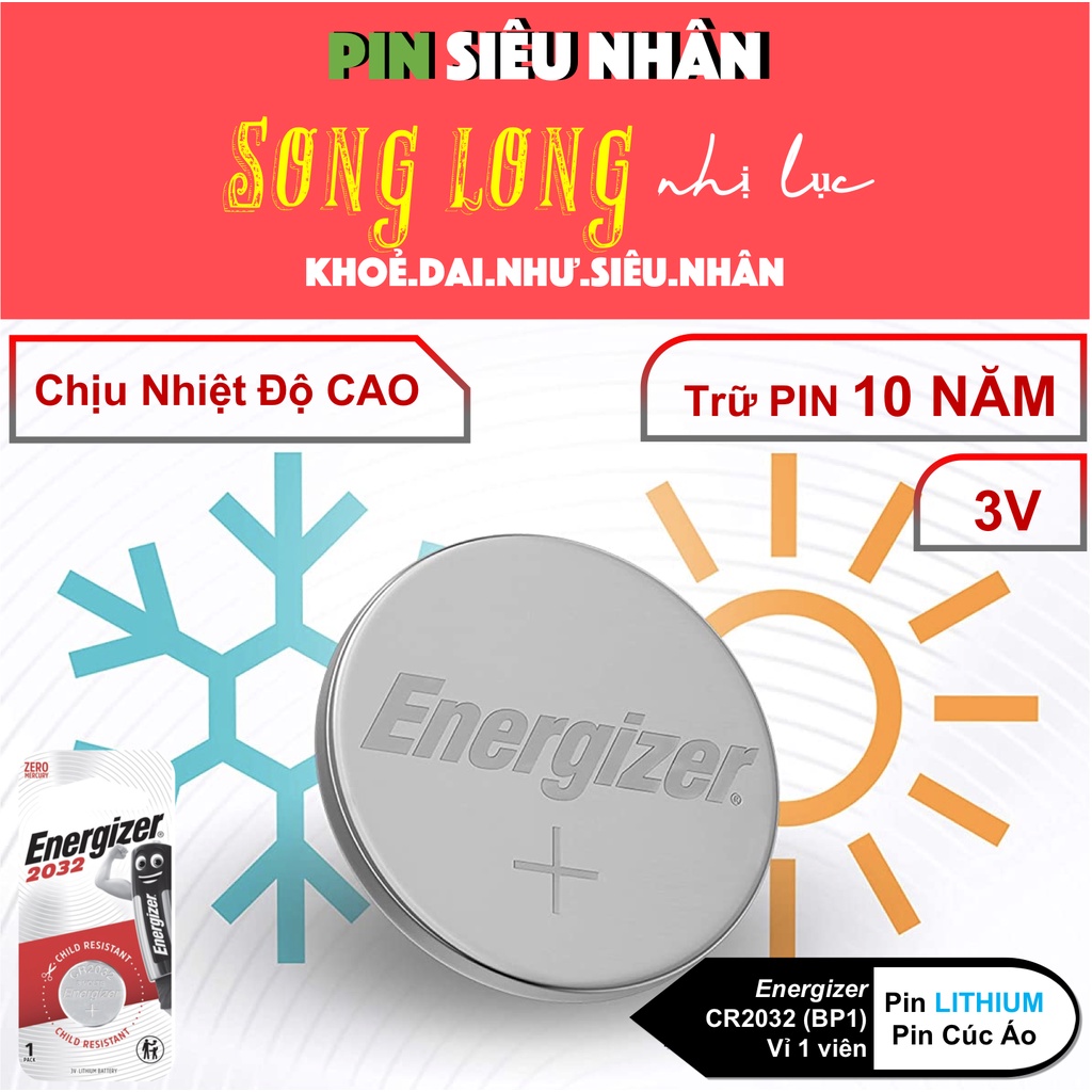 PIN CR2032 (BP1) ENERGIZER 2032 LITHIUM 3V Chính Hãng - Chịu Nhiệt Độ Cao - Công Suất Lớn - Vỉ 1 viên