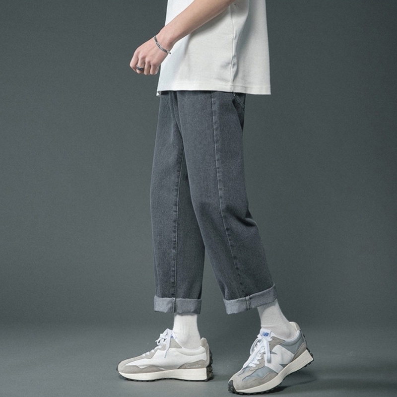 Quần Jeans Baggy Nam Xám Trơn Ống Rộng Suông Dáng Đứng Cạp Cao Chất Vải Bò Mịn Đẹp Không Xù Lông Không Bai Gião
