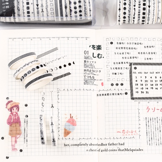 &lt;Ảnh Thật Shop Chụp&gt;Hộp 20 Cuộn Băng Keo Washi Tape Mini 5mm DIY Trang Trí Bullet Journal, Nhật Ký, Sổ Lưu Niệm T618
