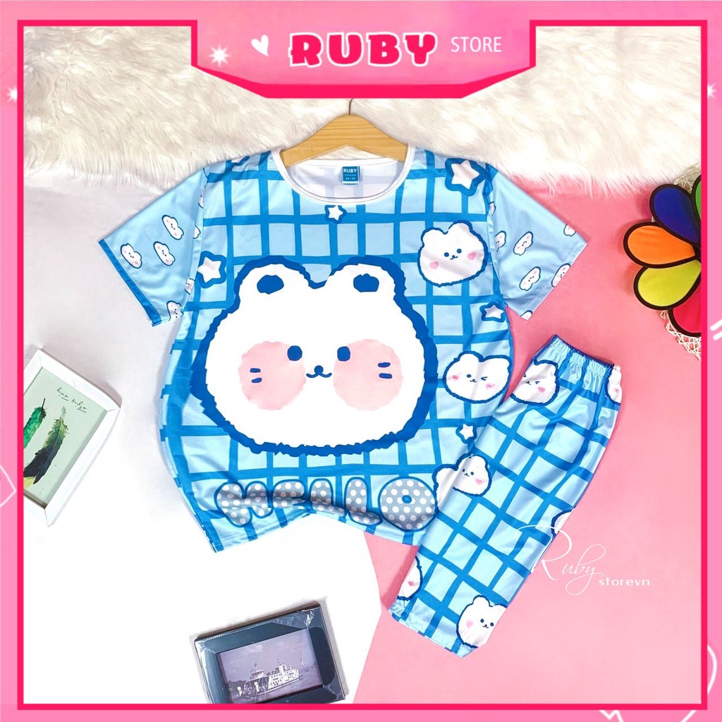 Đồ bộ thun QUẦN LỬNG mẹ và bé size đến 70kg chất thun mềm mát in hình gấu hoạt hình chibi dễ thương DBRBL FULL SIZE