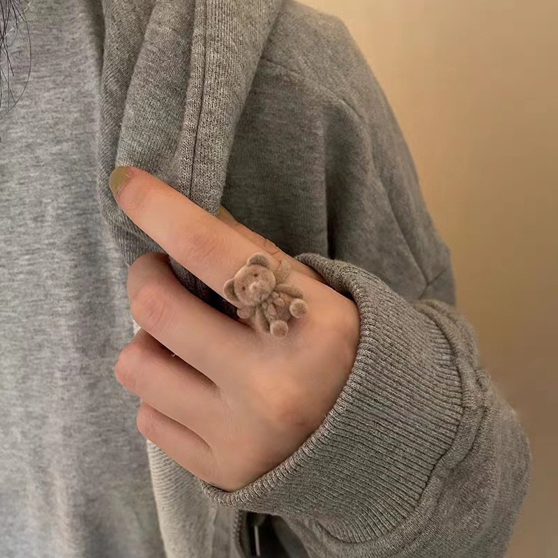 Nhẫn Mở Hình Mặt Gấu Chất Liệu Nhung Thời Trang Cho Nữ JP6