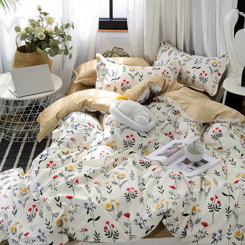 Bộ chăn ga gối nệm trải giường Cotton Poly Mẫu Hoa Nhí Vàng drap bedding (Nhiều Mẫu)