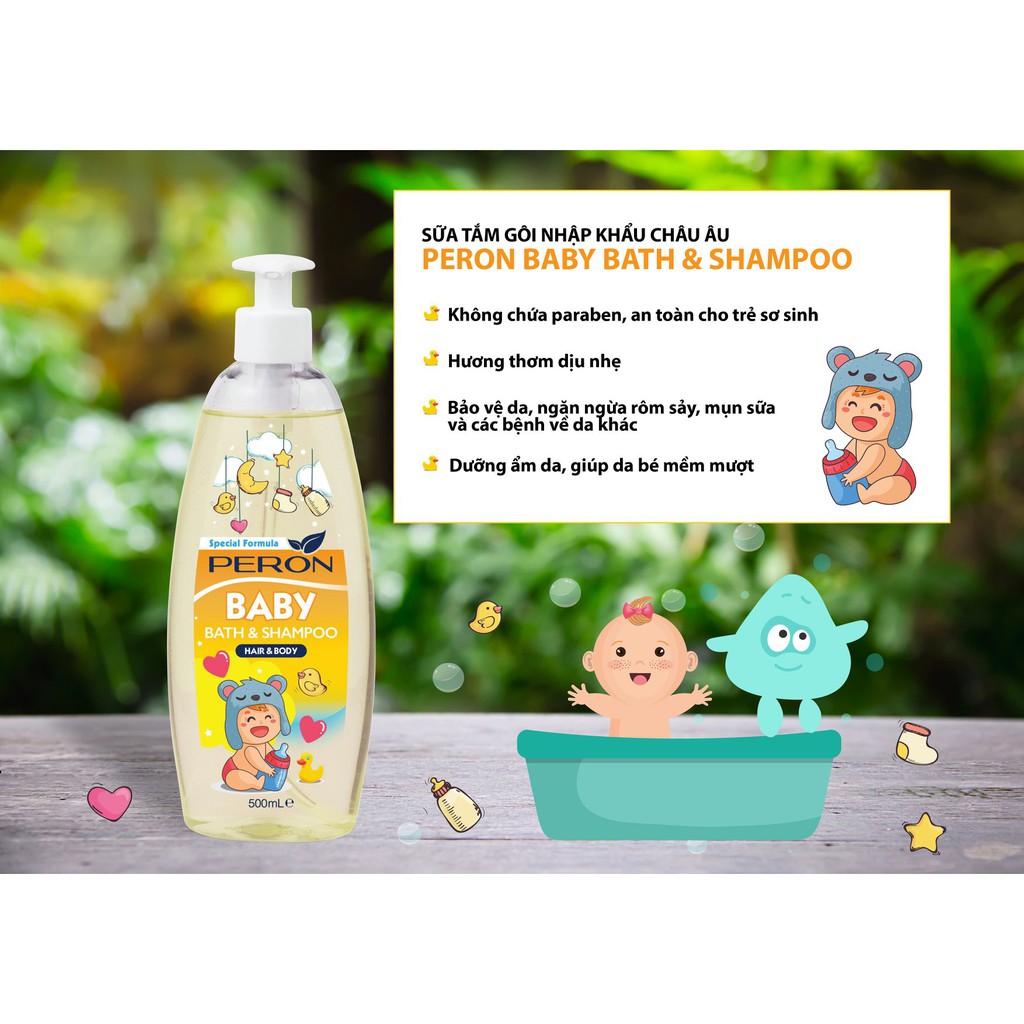 [FREESHIP XTRA] Sữa Tắm Gội Ngừa Rôm Sảy, Mụn Sữa - Peron Baby - Sữa Tắm Không Chứa Paraben, An Toàn Cho Trẻ Sơ Sinh