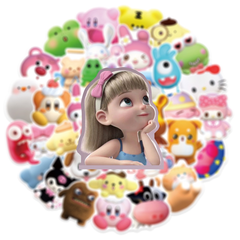 Bộ 50 Hình Dán 3D Sanrio Hello Kitty Kuromi Chống Nước Trang Trí Xe Hơi Laptop Điện Thoại