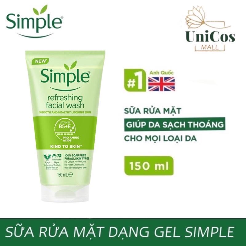 Simple sữa rửa mặt dạng gel dạng Gel cho da nhạy cảm➖ Sữa rửa mặt Simple Kind to Skin Facial Cleanser 200ml