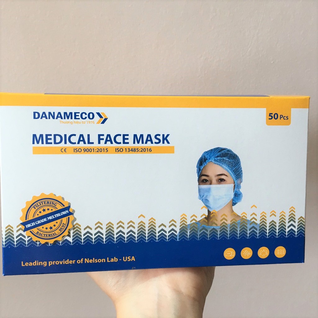 COMBO 6 Hộp Khẩu Trang Y Tế DANAMECO 3 Lớp Kháng Khuẩn, Lọc >=95% Bụi, Virus, Vi Khuẩn, Hàng Xuất Nhật, EU, 50 Chiếc/Hộp