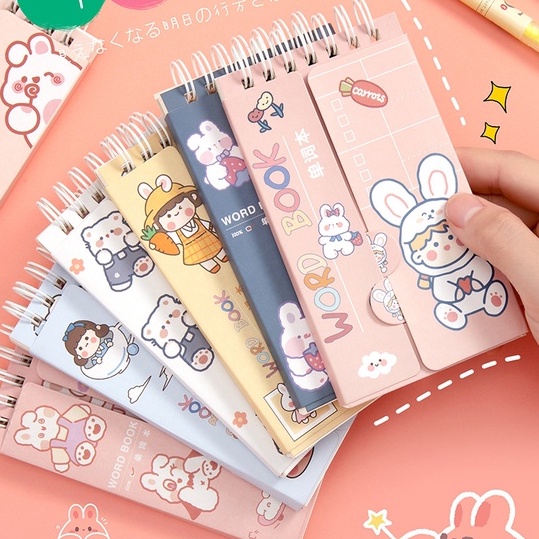 Sổ Ghi Nhớ Từ Mới , Sổ Gáy Xoắn Bìa Hình Dễ Thương, Sổ Học Từ Vựng Tiếng Anh