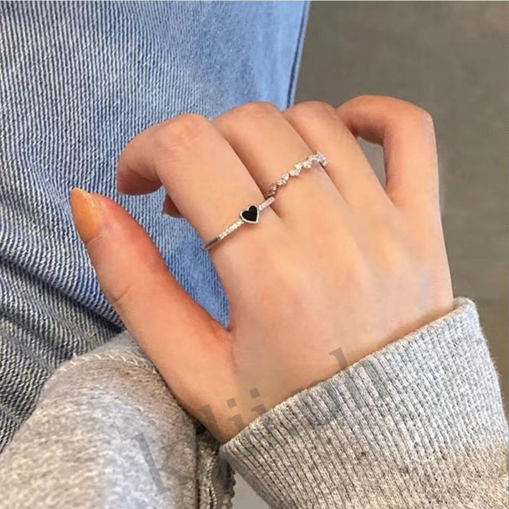 Kilii set 2 Nhẫn Trái Tim Màu Đen Cho Nữ