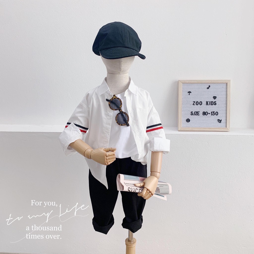 Sét bộ bé trai từ 8-22kg, áo trắng quần kaki kèm cavat hàng chính hãng zookid