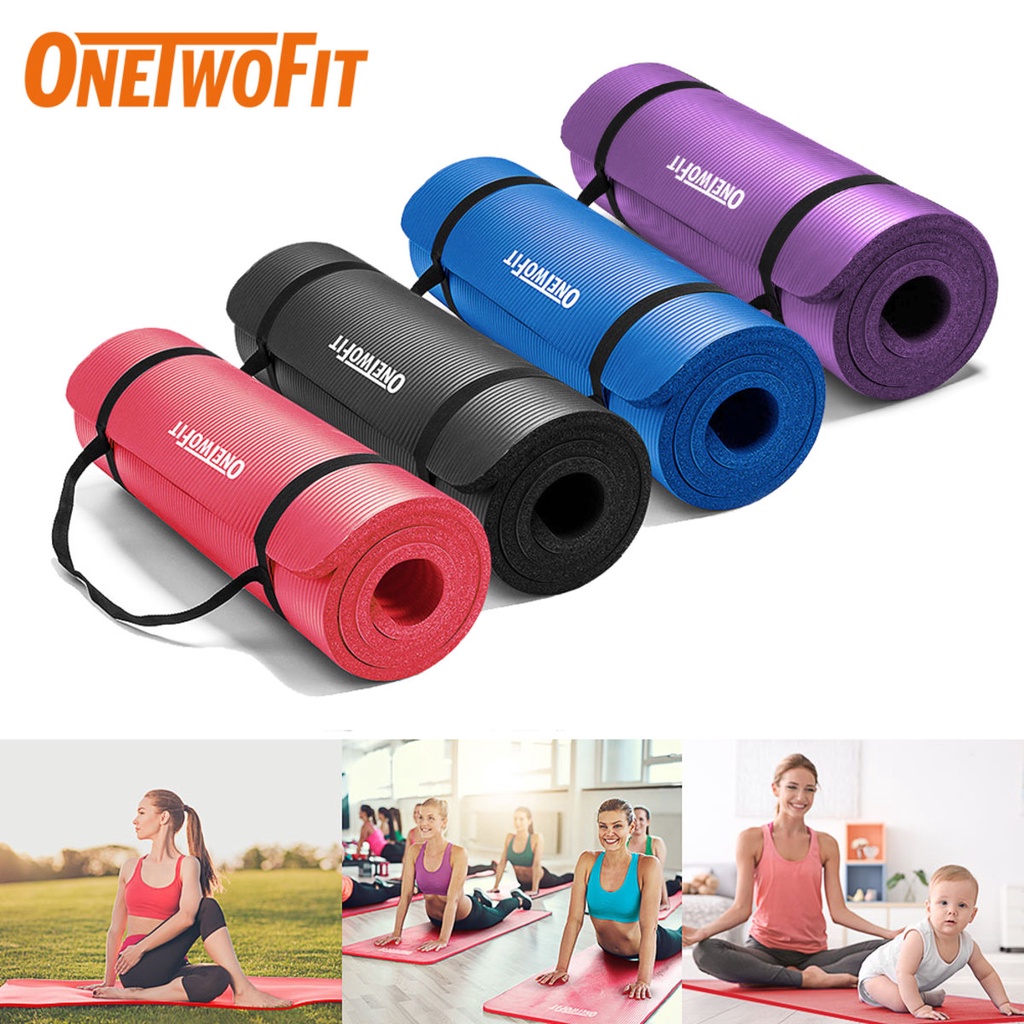OneTwoFit Thảm tập yoga chống trượt dày 10mm có túi đựng yoga mat 183cm x 61cm