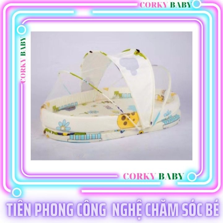 [tặng gối lõm]Nôi ngủ chung giường kèm màn chụp cao cấp cho bé (sữa,xanh,hồng)