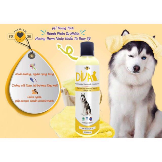 [ Bán chạy ] SỮA TẮM DIVA CHO CHÓ DƯỠNG LÔNG, CHỐNG RỤNG LÔNG 260ML &amp; 400ML