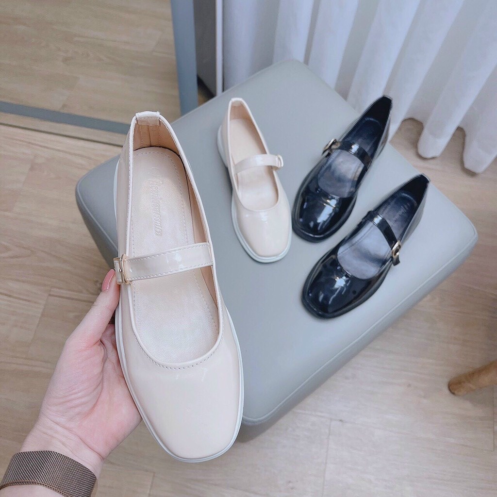 Giày búp bê nữ ulzzang đẹp phối quai cài đế 2cm da mềm đơn giản cực xinh
