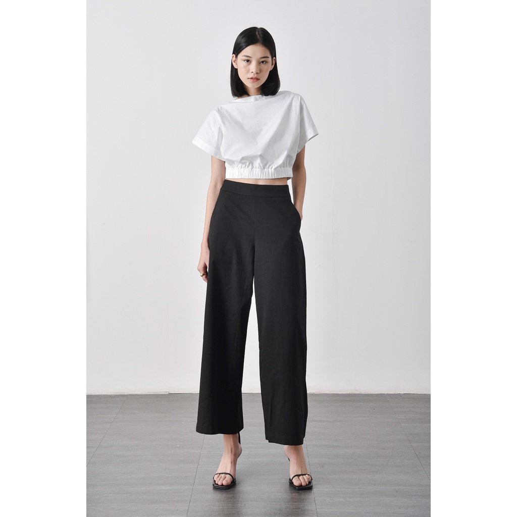 Áo Kiểu Nữ Tay Ngắn Trơn Bo Thun Eo Form Fitted - Routine 10S21SHSW010