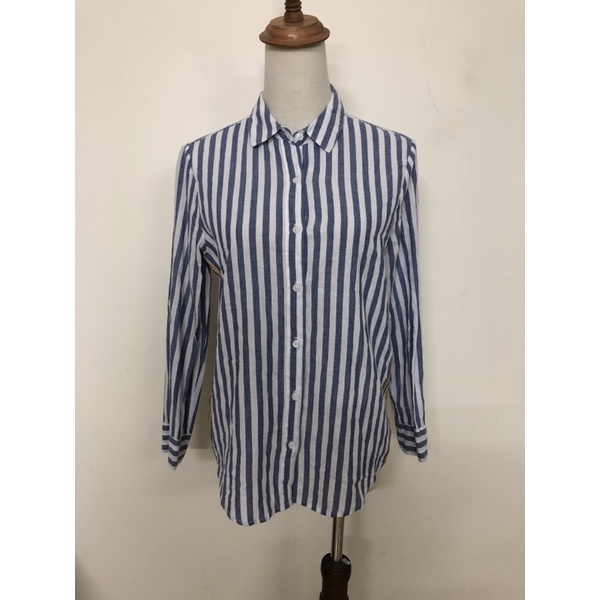 size S M nhỏ áo sơ mi thô nữ kẻ sọc xanh trắng lé hông mới mát 2hand