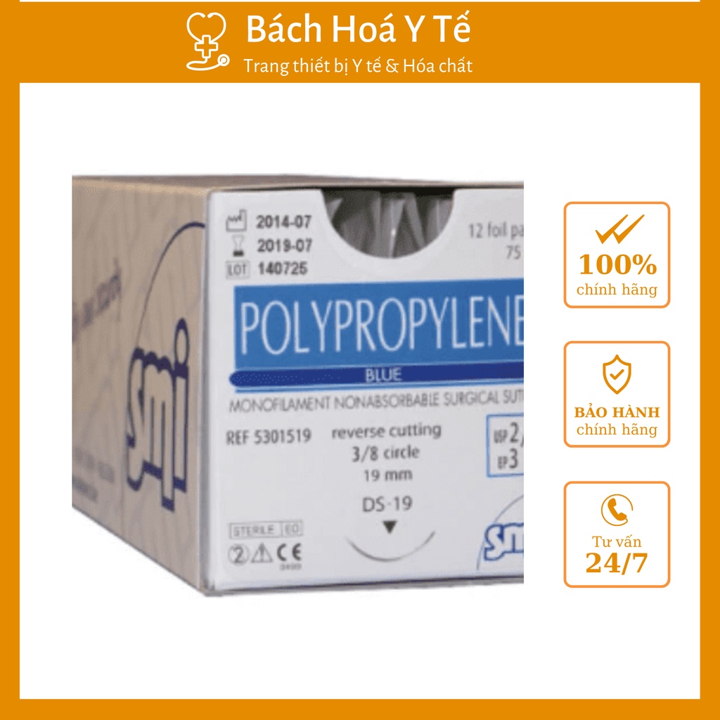 Chỉ phẫu thuật mạch máu polypropylen rexlene 4-0 SMI, Hộp/12 sợi.