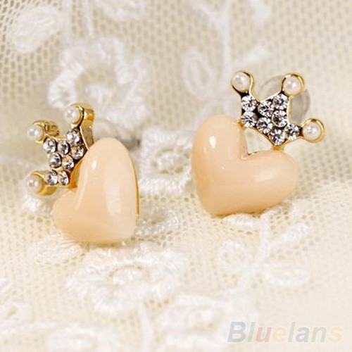 1 Đôi Bông Tai Hình Vương Miện / Trái Tim Xinh Xắn Cho Nữ