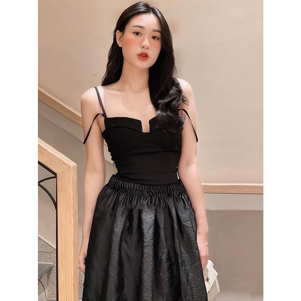 Váy Hai Dây Cúp Ngực Xòe Hoa Gấm Màu Đen Tiểu Thư Sang Chảnh Hotrend Hotgirl