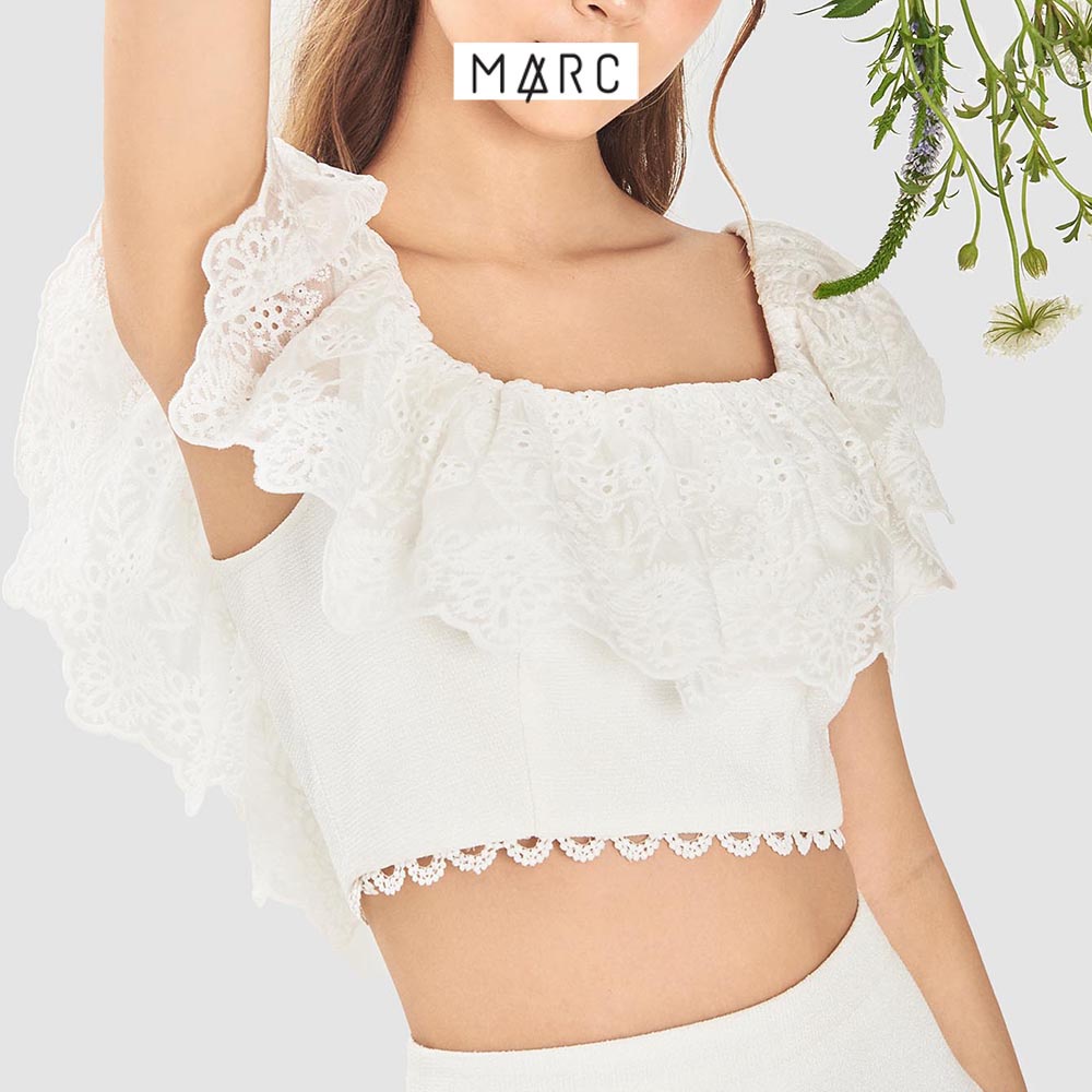 Áo nữ MARC FASHION croptop trễ vai viền bèo ren