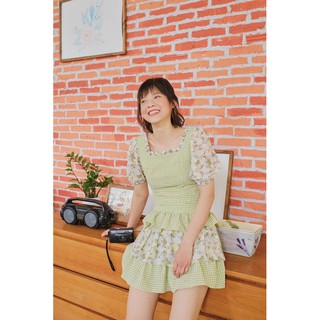 Set áo váy caro xanh