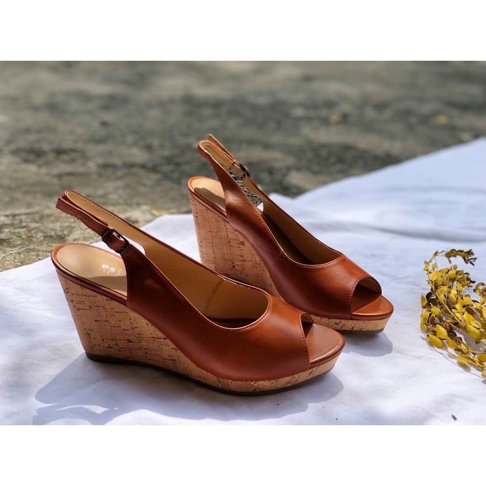 SANDAL ĐẾ XUỐNG HỞ MŨI CAO 8P DA THẬT ÊM CHÂN