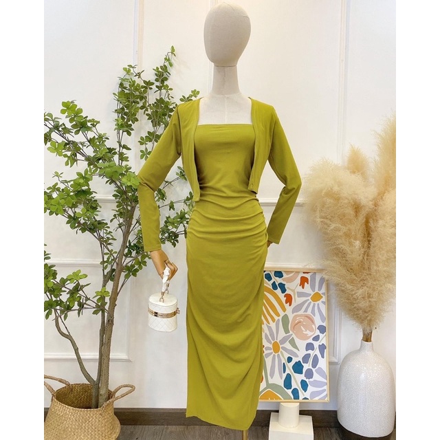 Set đầm body kèm áo khoác QC phom dài co giãn trẻ trung năng động