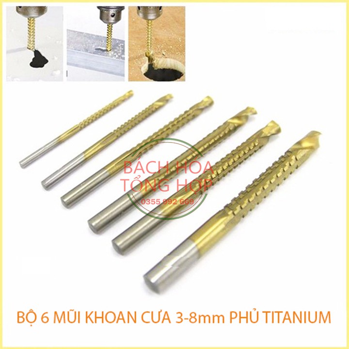 Mũi khoan Bộ 6 mũi khoan răng cưa 3-8mm phủ Titanium