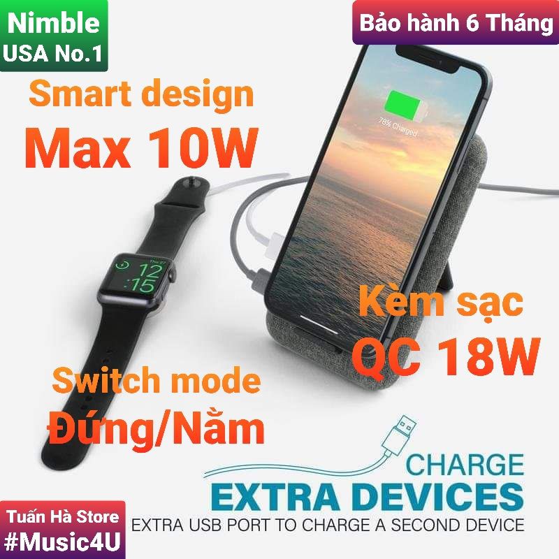 Đế sạc nhanh không dây đôi và đơn Nimble cho Iphone, Airpods, Samsung, Bubs [Music4U]