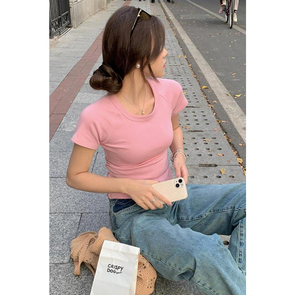 Áo Thun Dáng Ôm Cổ Tròn Ngắn Tay Khoét Lưng Thời Trang Cá Tính 61815