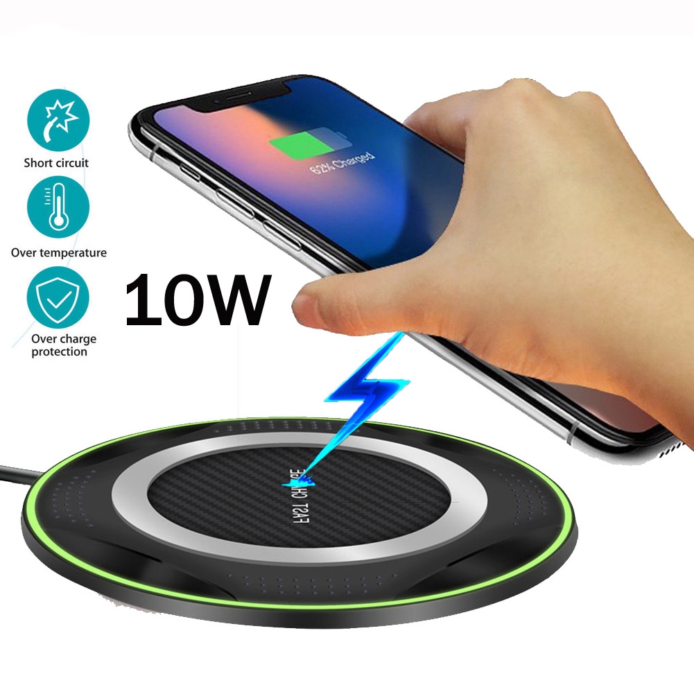 Đế Sạc Không Dây 10w Qi Có Đèn Led Cho Điện Thoại Ios Android Samsung Galaxy Iphone Huawei Xiaomi