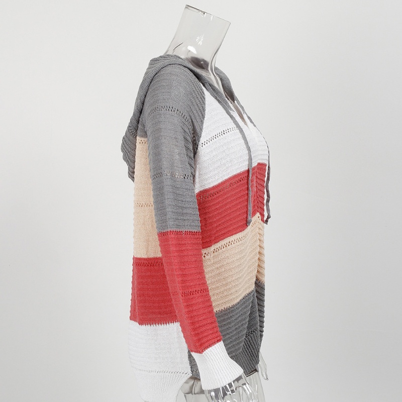 Áo Khoác Sweater Dệt Kim Tay Dài Có Dây Rút Họa Tiết Khối Màu Sắc Thời Trang Mùa Thu Cho Nữ