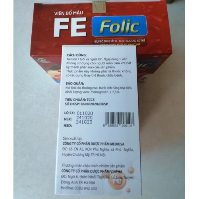 Viên uống bổ máu FE FOLIC giúp bổ xung sắt III và acid folic cho cơ thể