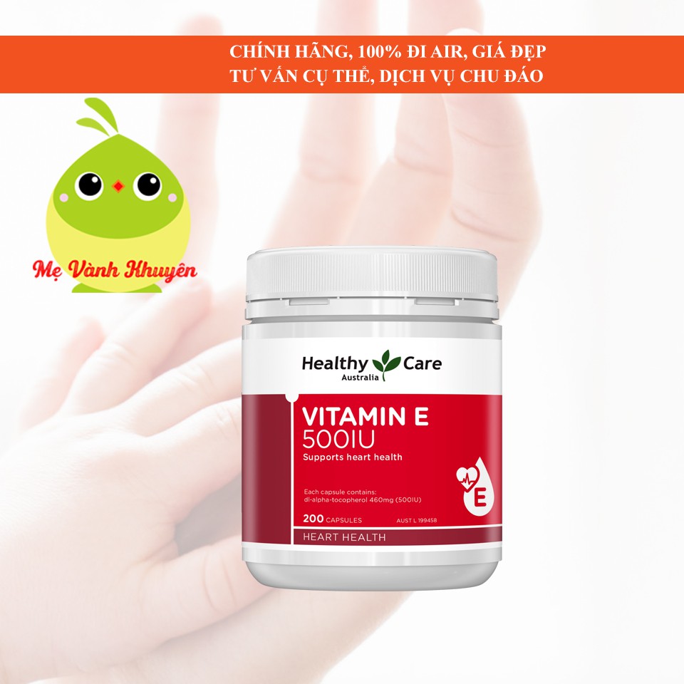 Hỗ trợ đẹp da Healthy Care Vitamin E 500IU, Úc (200v)