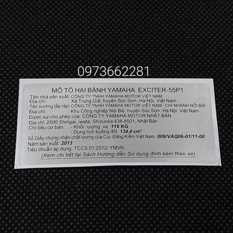 Tem dán càng gấp, gắp EXCITER 135 2013.55P1, Tem năm Sản xuất