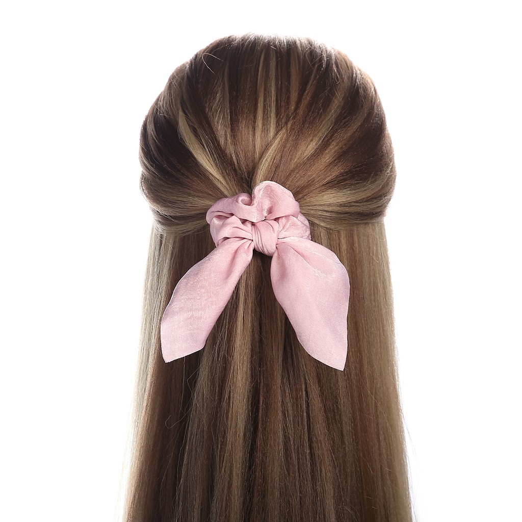 Dây Cột Tóc Ruy Băng Màu Trơn Bằng Vải Satin Phong Cách Âu Mỹ Dễ Thương
