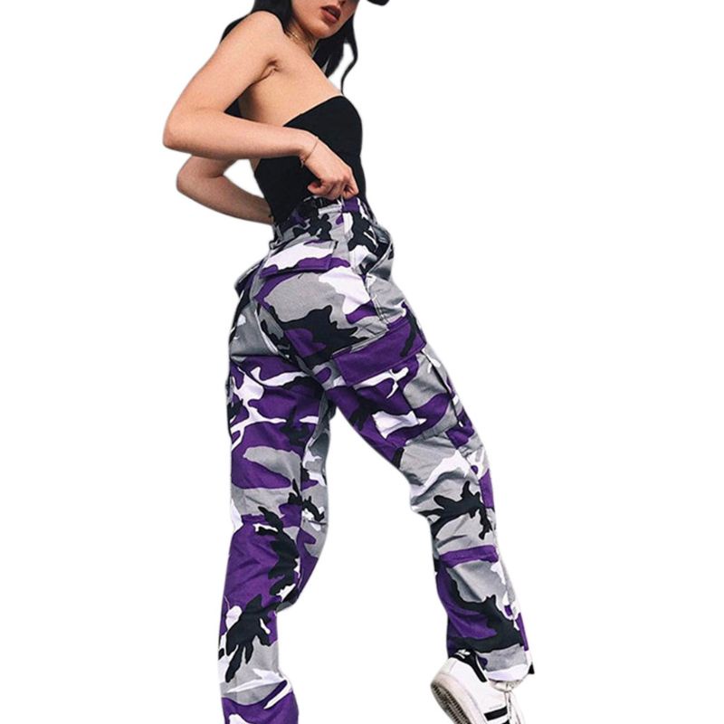 Quần Dài Lưng Cao Ống Rộng Họa Tiết Rằn Ri Phối Túi Cá Tính Cho Nữ