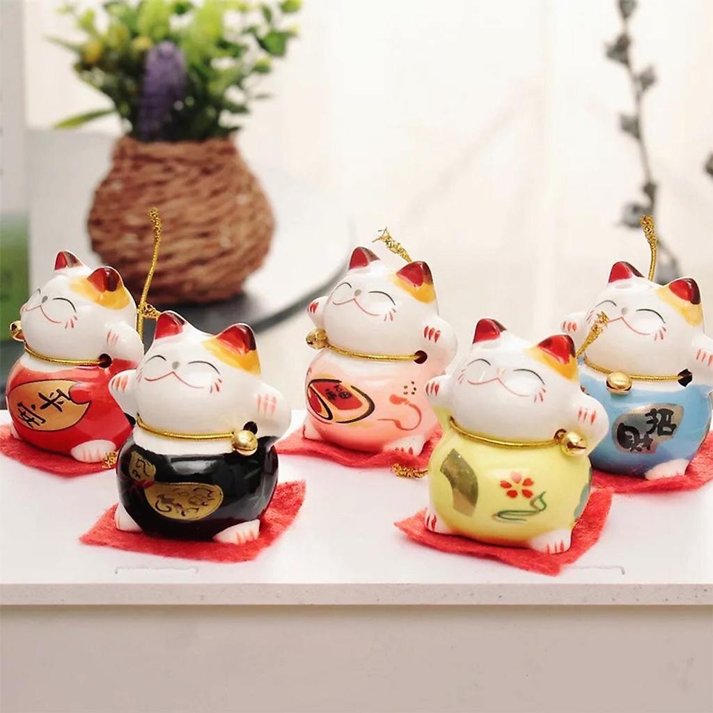 Bộ Combo 5 Mèo Thần Tài Mini, Mèo Thần Tài Trang Trí Phòng, Decor Nhà Cửa Chất Liệu Sứ Cao Cấp