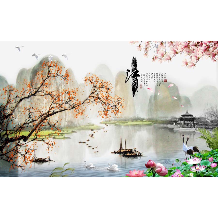 Tranh INDOCHINE vải lụa 3d tặng keo và dụng cụ dán phong cách cổ trang