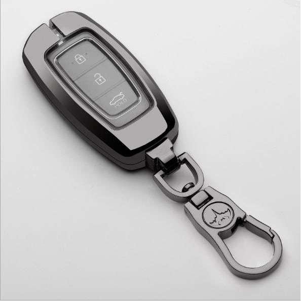 Ốp chìa khóa inox Accent, Kona, Santafe 2018-2019 -2020 có lót bọc silicon M02