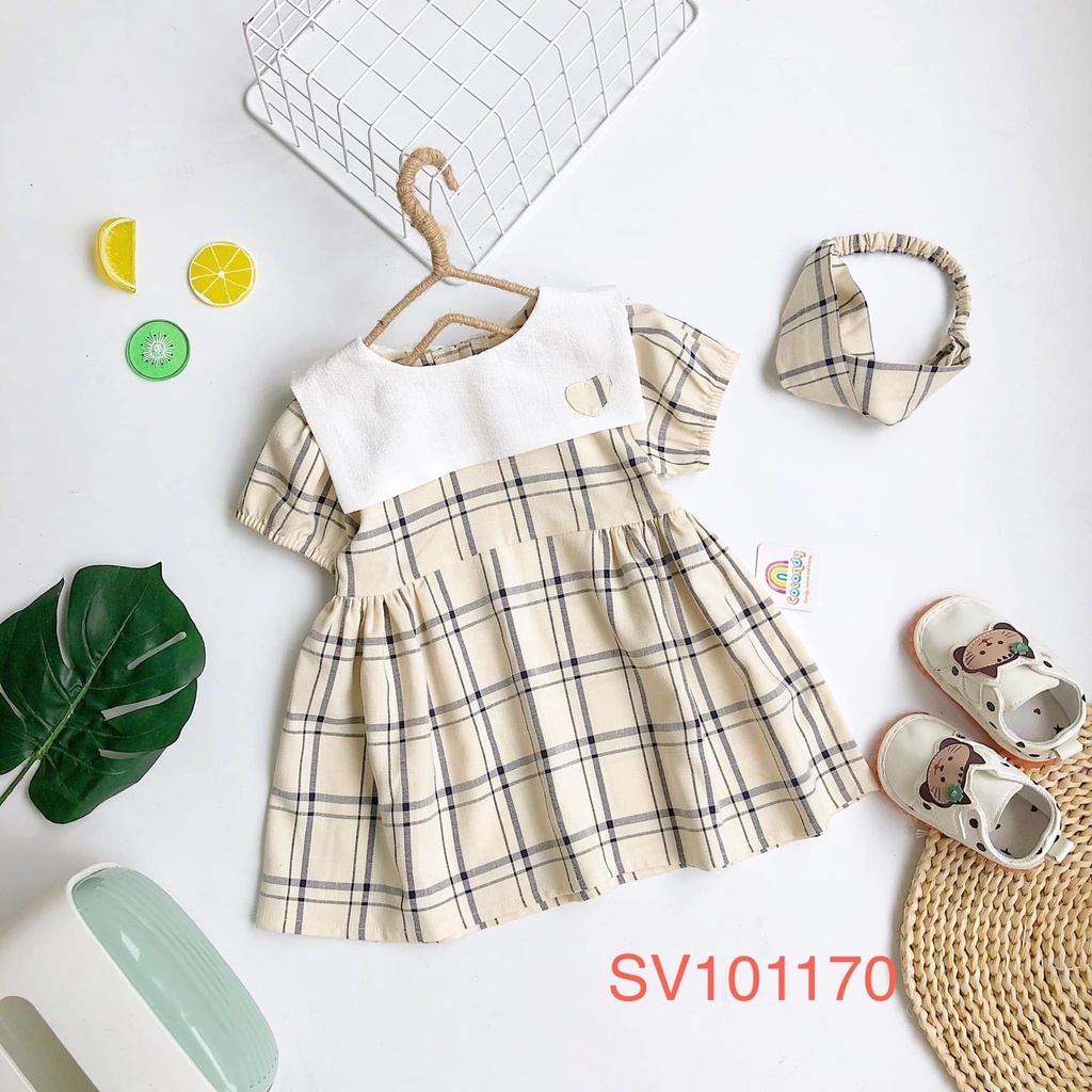 [Mã SKAMFSW175 giảm 10K đơn 50K] Set váy caro be kèm turban cho bé của COCANDY mã SV101170