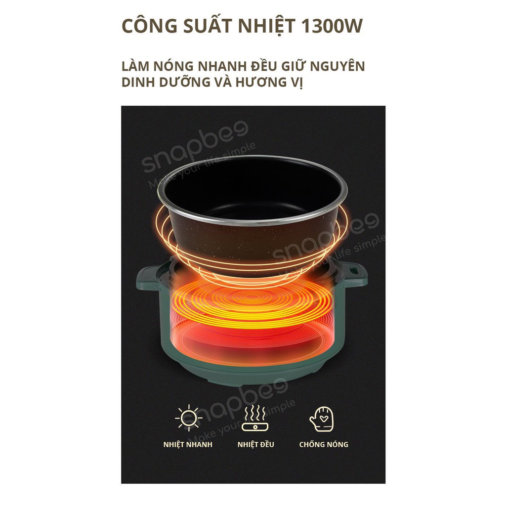 Nồi áp suất đa năng SnapBee SK 203VN hầm hấp chiên xào nấu cháo 3L màu xanh AN_ANMART